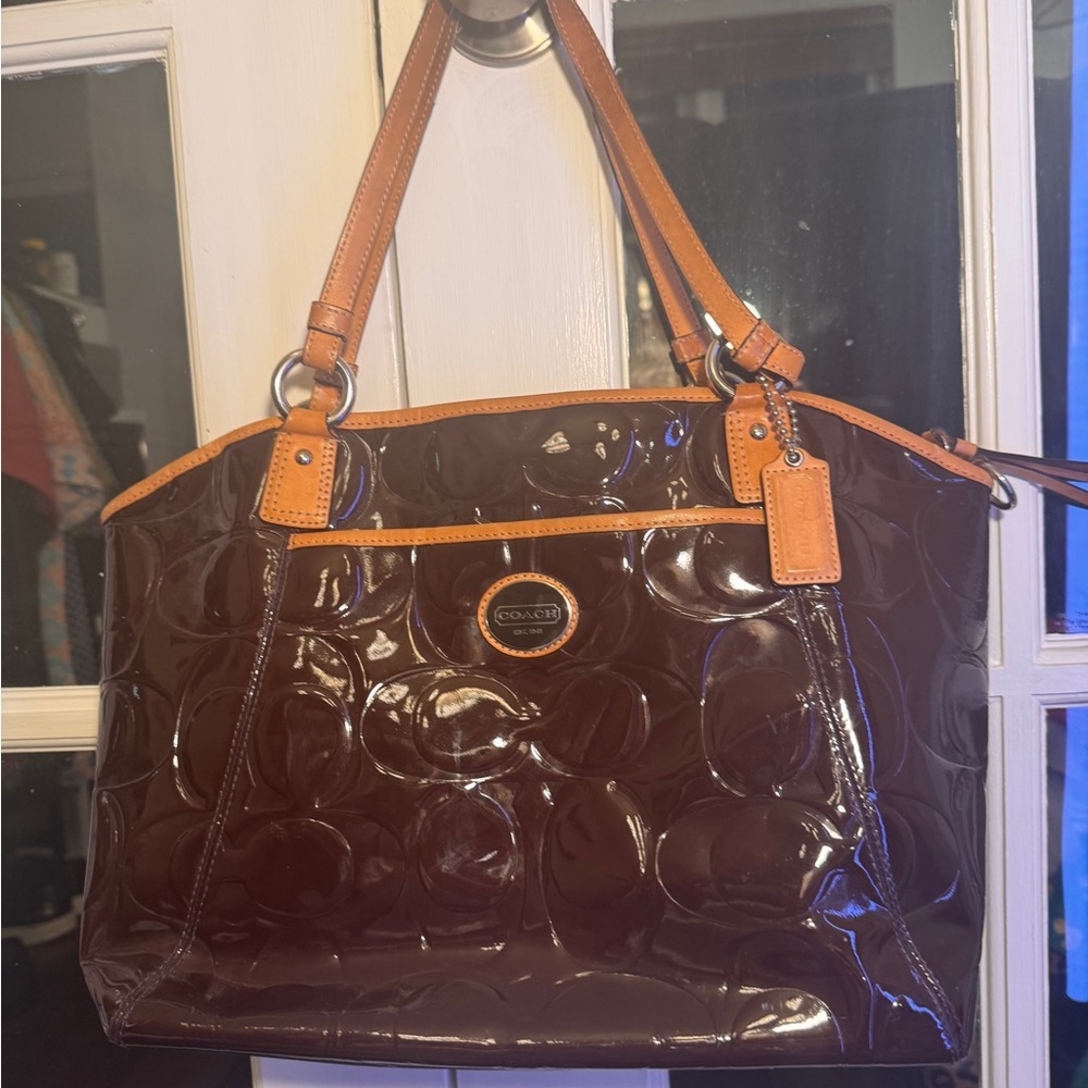 Coach brown Peyton Patent leather Large Tote Bag